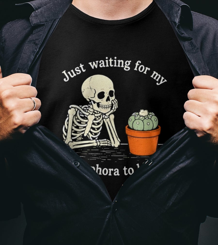 Just Waiting For My Lophophora To Bloom Skeleton And Cactus T-Shirt