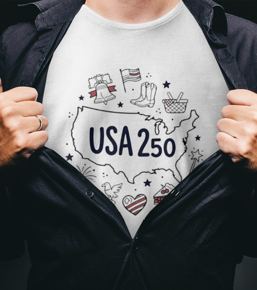 USA 250 Map With Patriotic T-Shirt