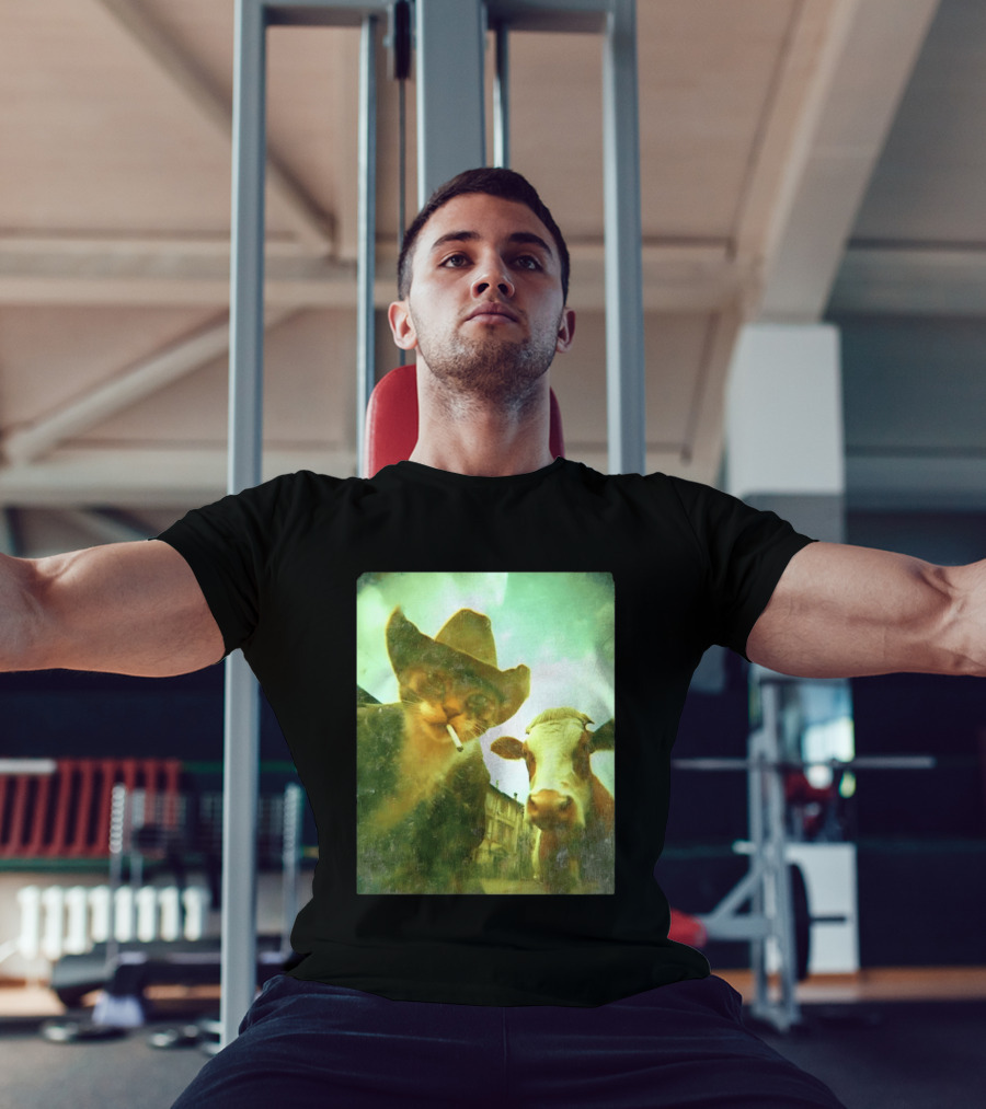 Cowboy Cat Smoking With Cow T-Shirt