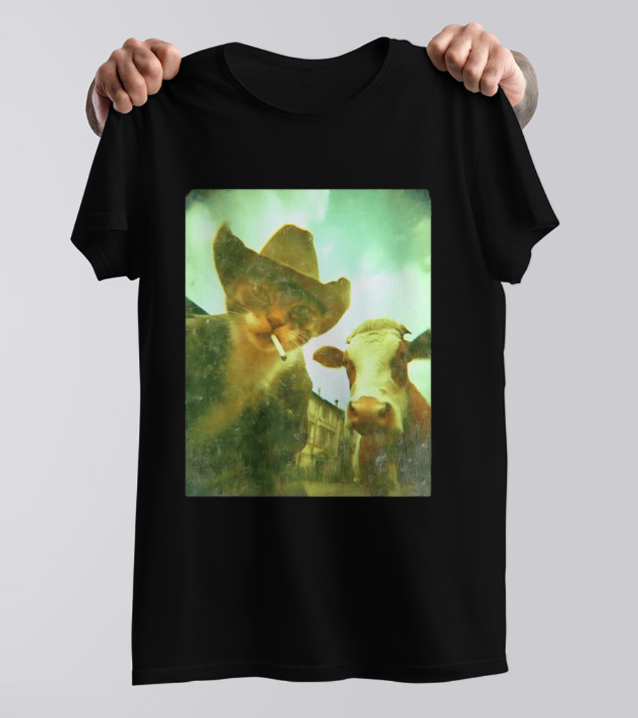 Cowboy Cat Smoking With Cow T-Shirt