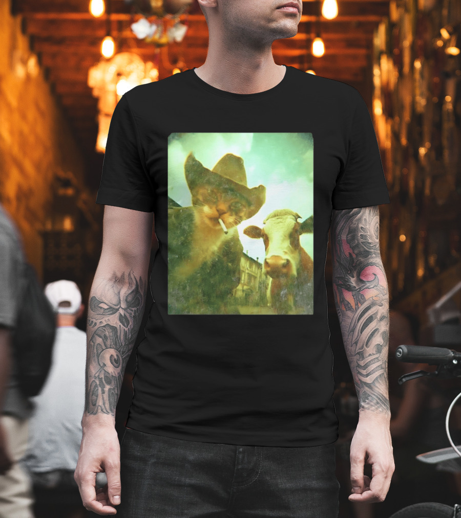 Cowboy Cat Smoking With Cow T-Shirt