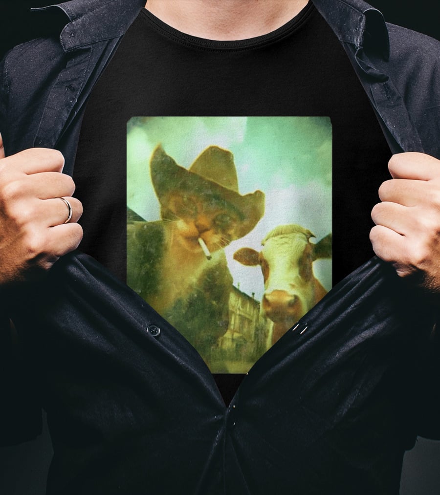 Cowboy Cat Smoking With Cow T-Shirt