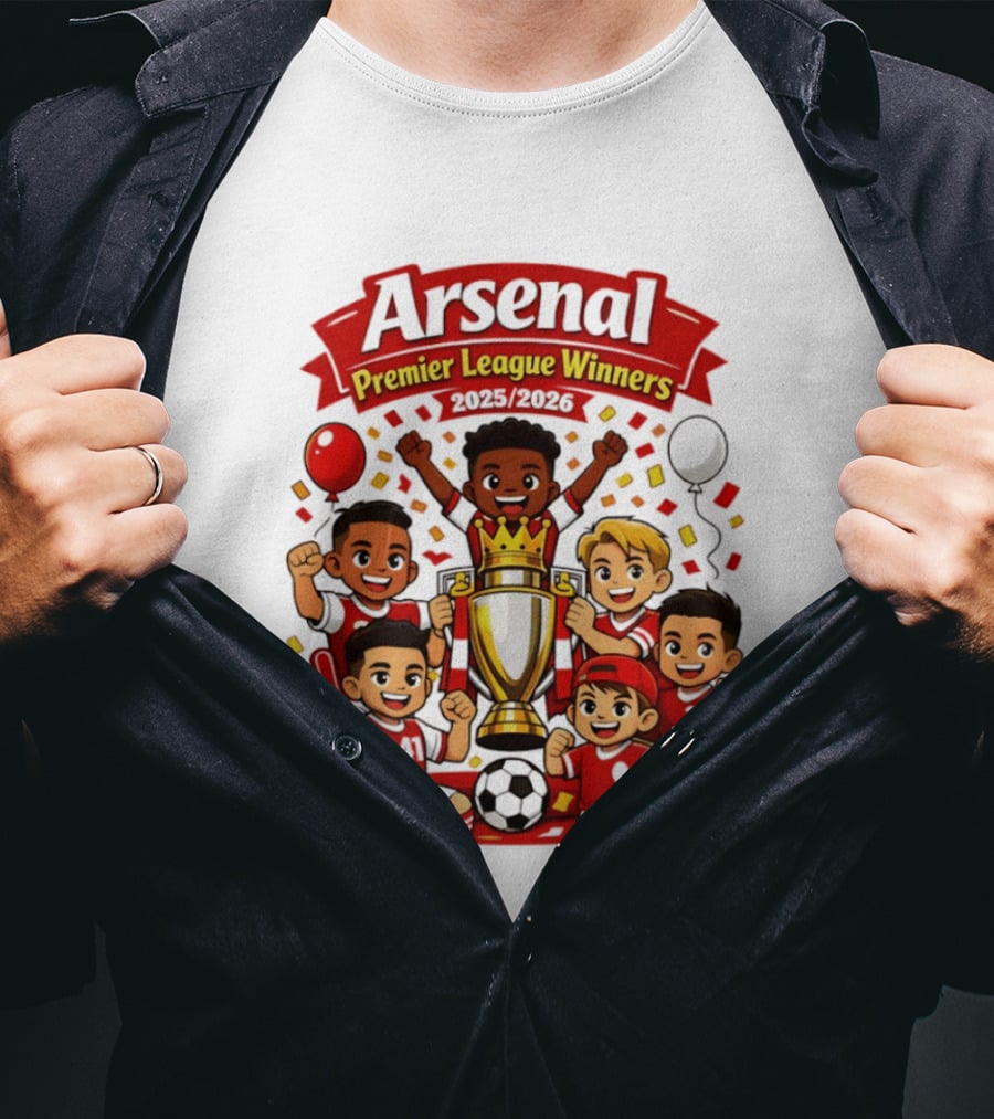 Arsenal Premier League Winners 2025 2026 Cartoon Champions Celebration T-Shirt
