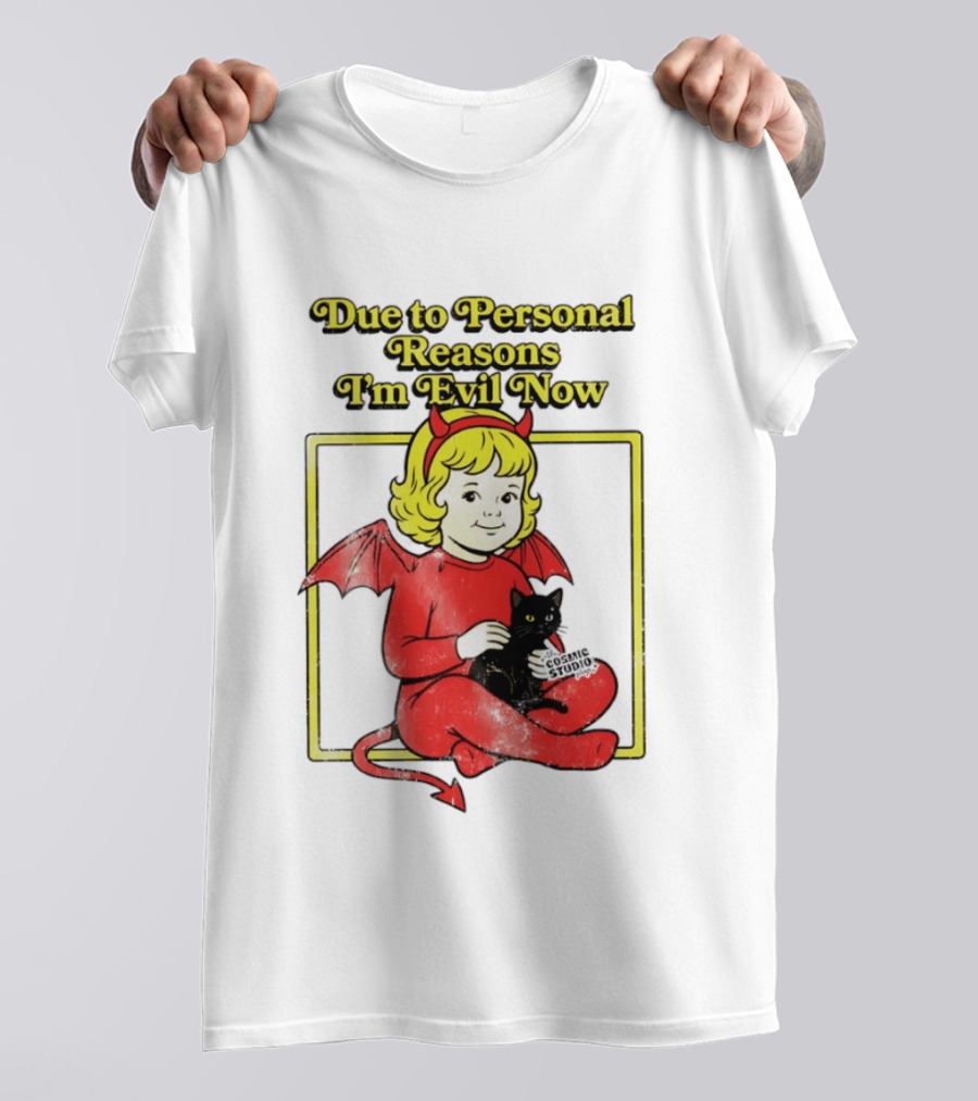Due To Personal Reasons I'm Evil Now Baby Devil Costume With Black Cat T-Shirt