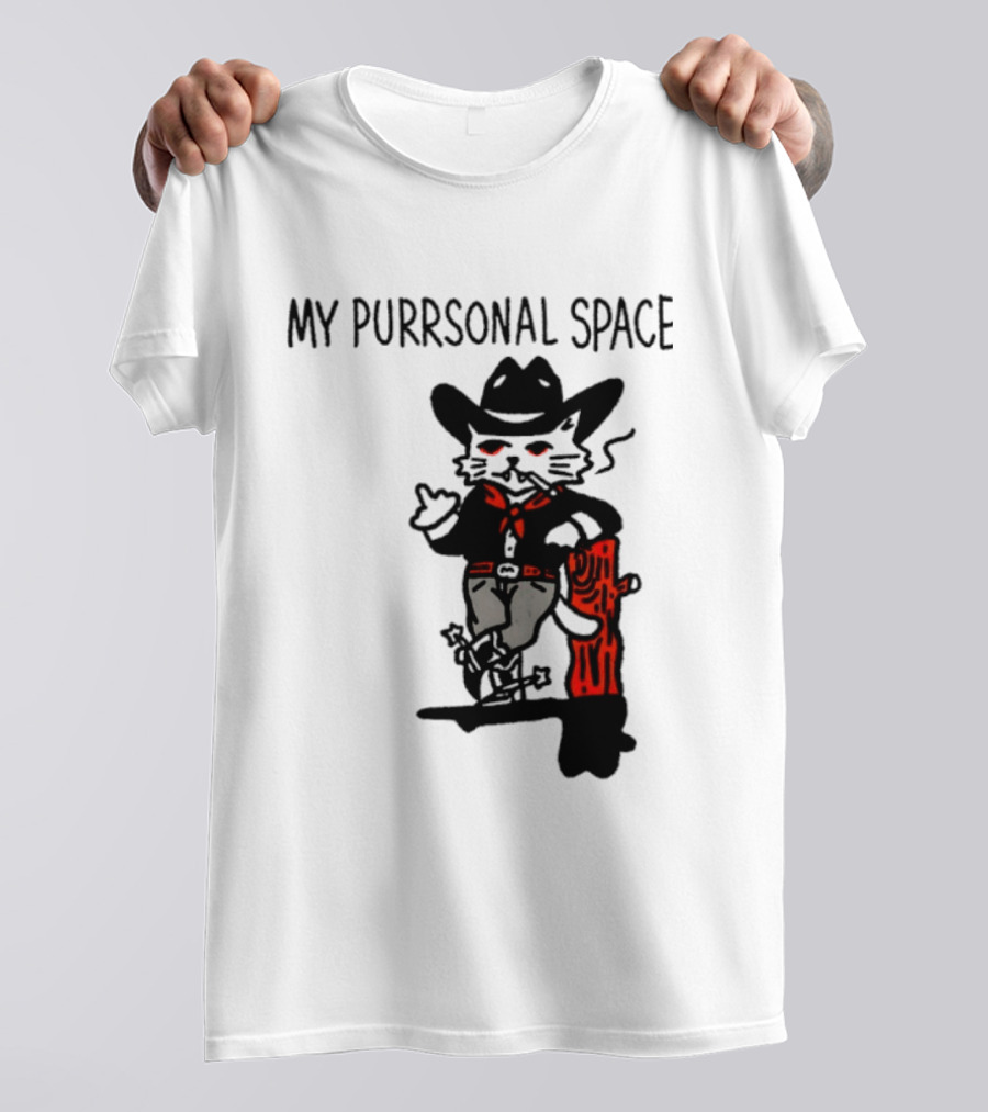 Cowboy Cat Smoking My Purrsonal Space Cartoon Western T-Shirt