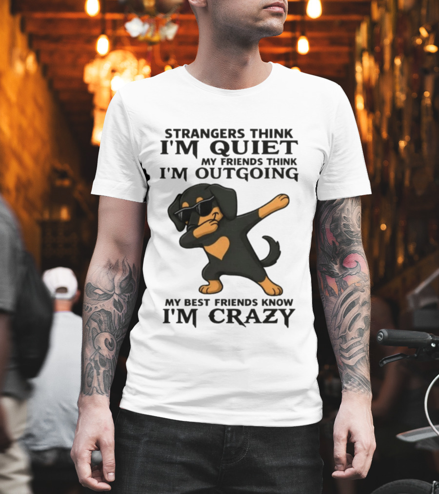 Strangers Think I'm Quiet Friends Think I'm Outgoing Best Friends Know I'm Crazy Dabbing Dachshund T-Shirt
