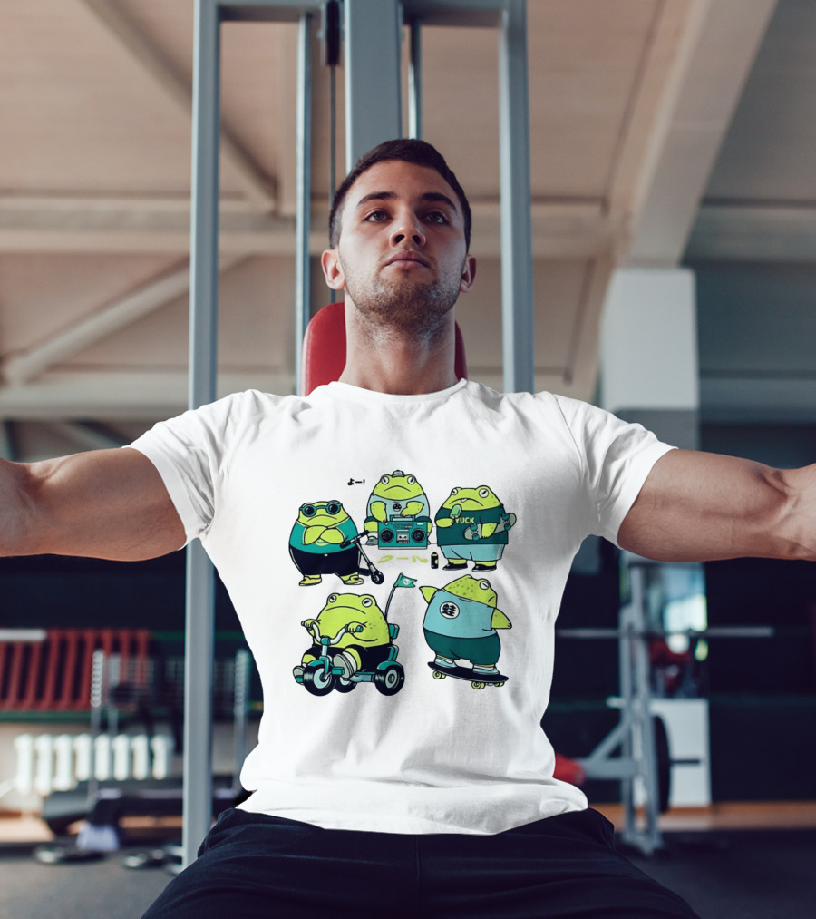 Frog Riding Scooter Tricycle Skateboard Boombox Summer Fun T-Shirt