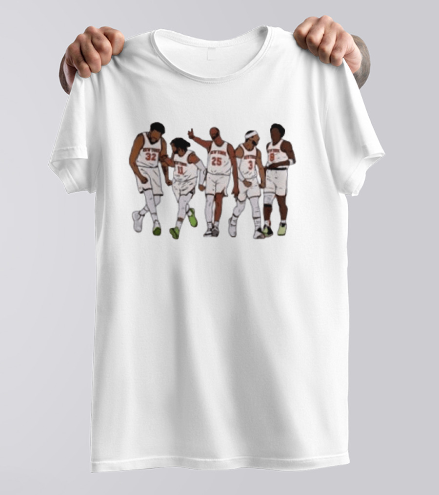 Jon Stewart Wearing New York Knicks Starting Five Basketball Players T-Shirt