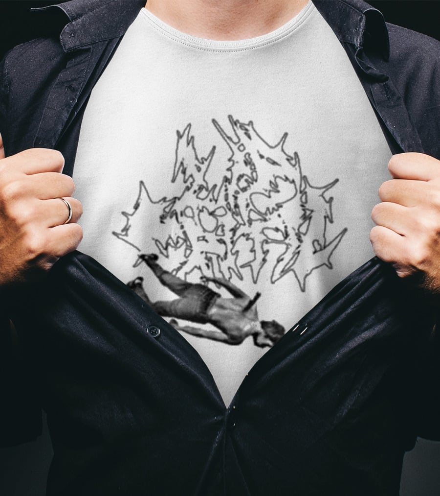 Lip Critic Pink Murder Distorted Text And Fallen Figure T-Shirt