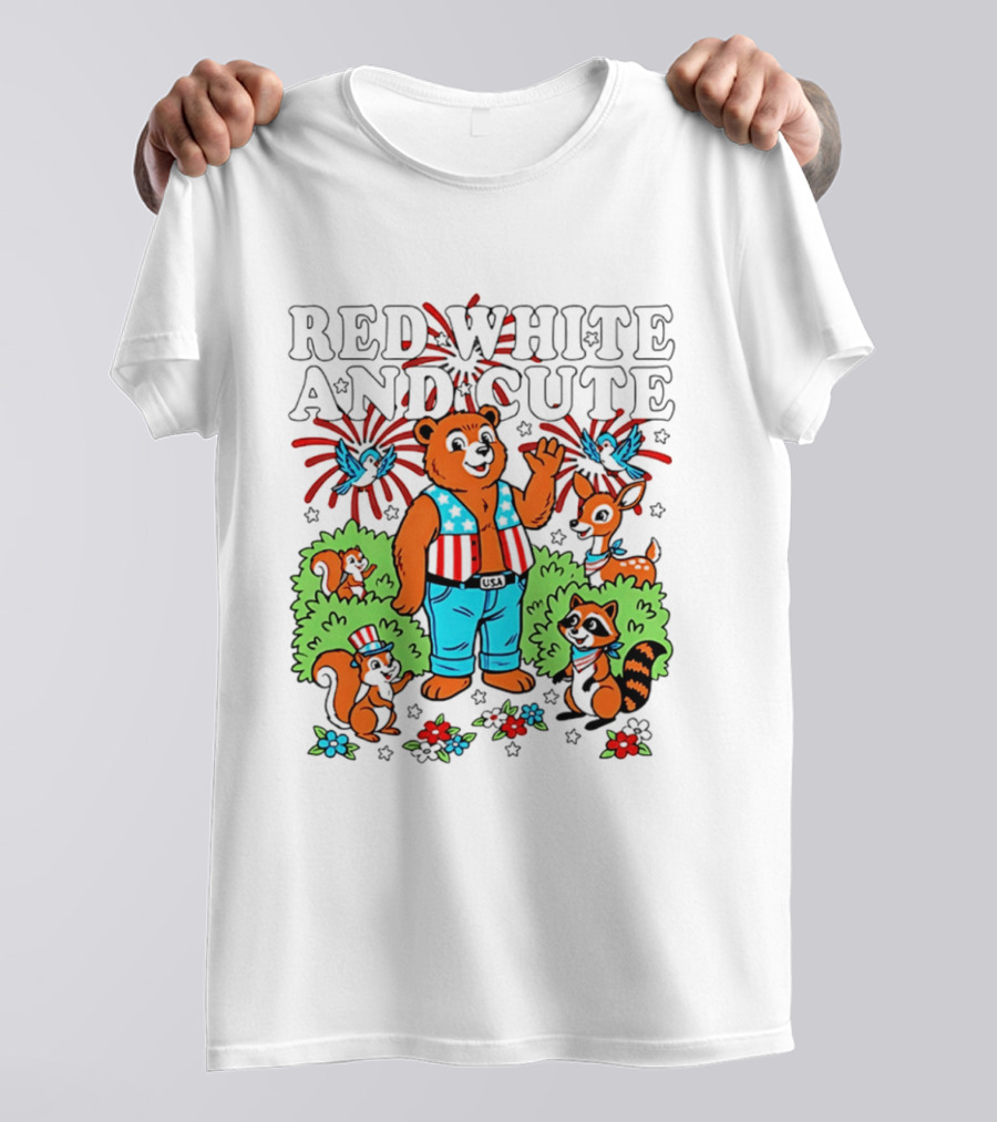 Red White And Cute Bear Raccoon Squirrel Peanuts T-Shirt