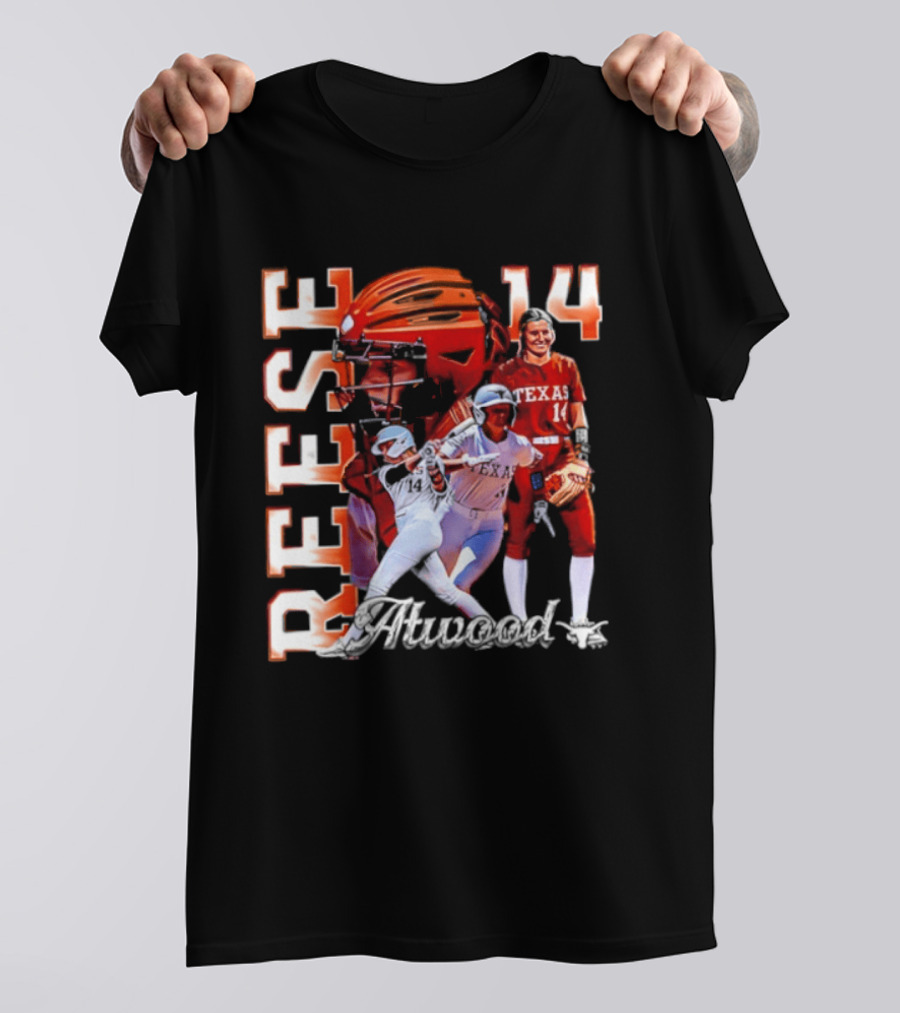 Reese Atwood 14 Texas Longhorns Softball Player White Uniform And Red Helmet T-Shirt