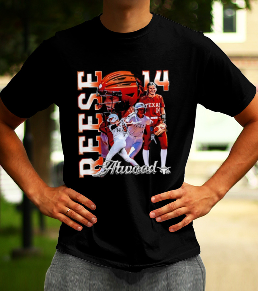 Reese Atwood 14 Texas Longhorns Softball Player White Uniform And Red Helmet T-Shirt