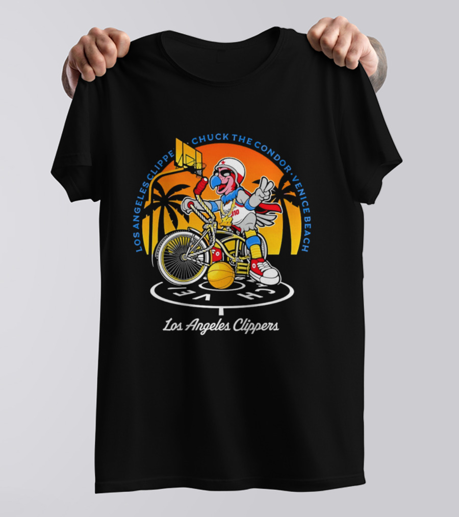 Los Angeles Clippers Chuck The Condor Venice Beach Bicycle Sunset T-Shirt