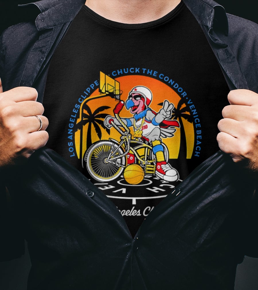 Los Angeles Clippers Chuck The Condor Venice Beach Bicycle Sunset T-Shirt