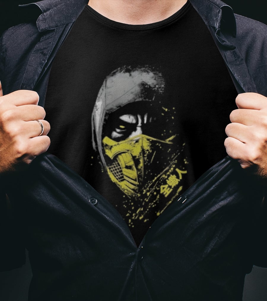Scorpion Get Over Here Mortal Kombat Classic Yellow Mask T-Shirt