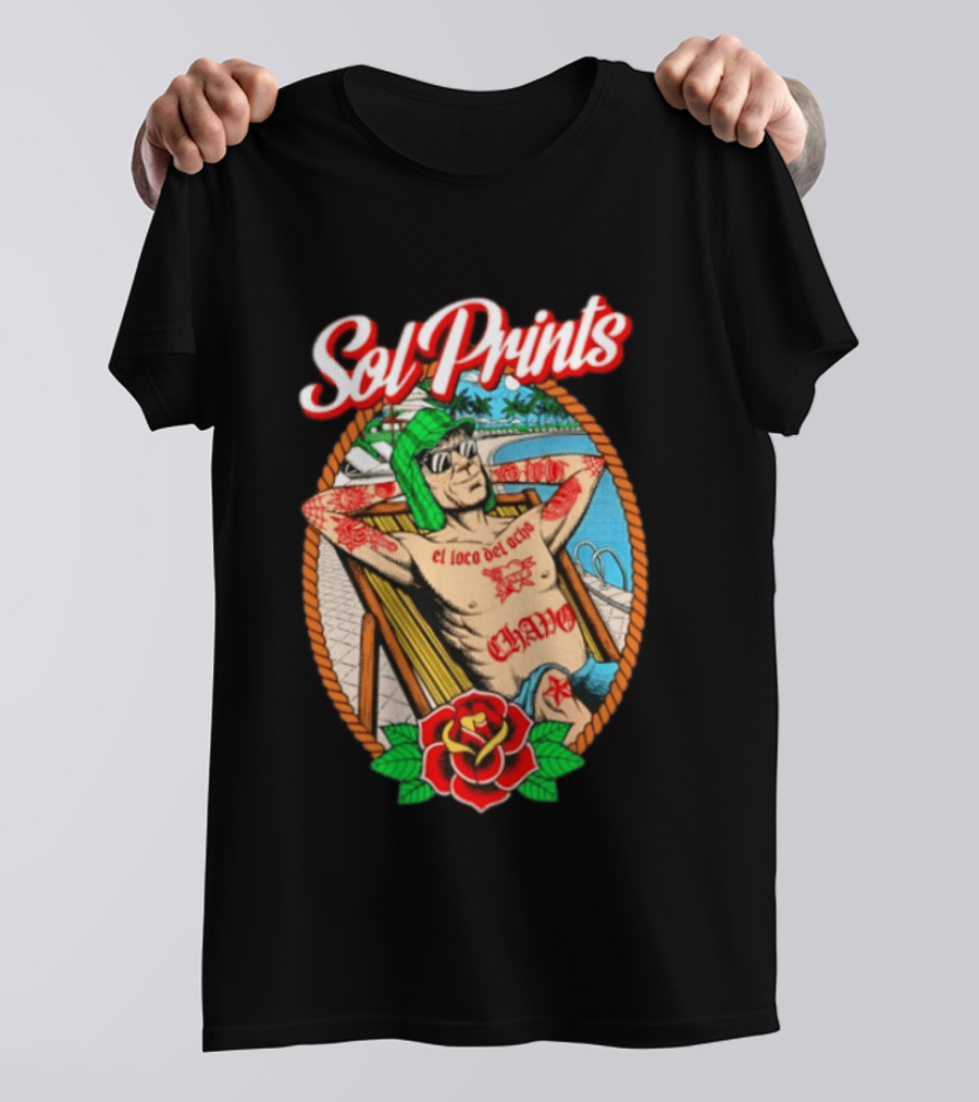 Sol Prints El Loco Del Ocho Chavo Relaxing By The Pool With Tattoos T-Shirt