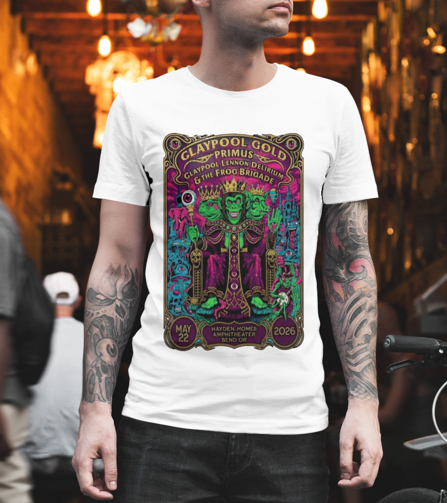 Claypool Gold Primus Claypool Lennon Delirium And The Frog Brigade Hayden Homes Amphitheater Bend Oregon May 22 2026 Gig T-Shirt