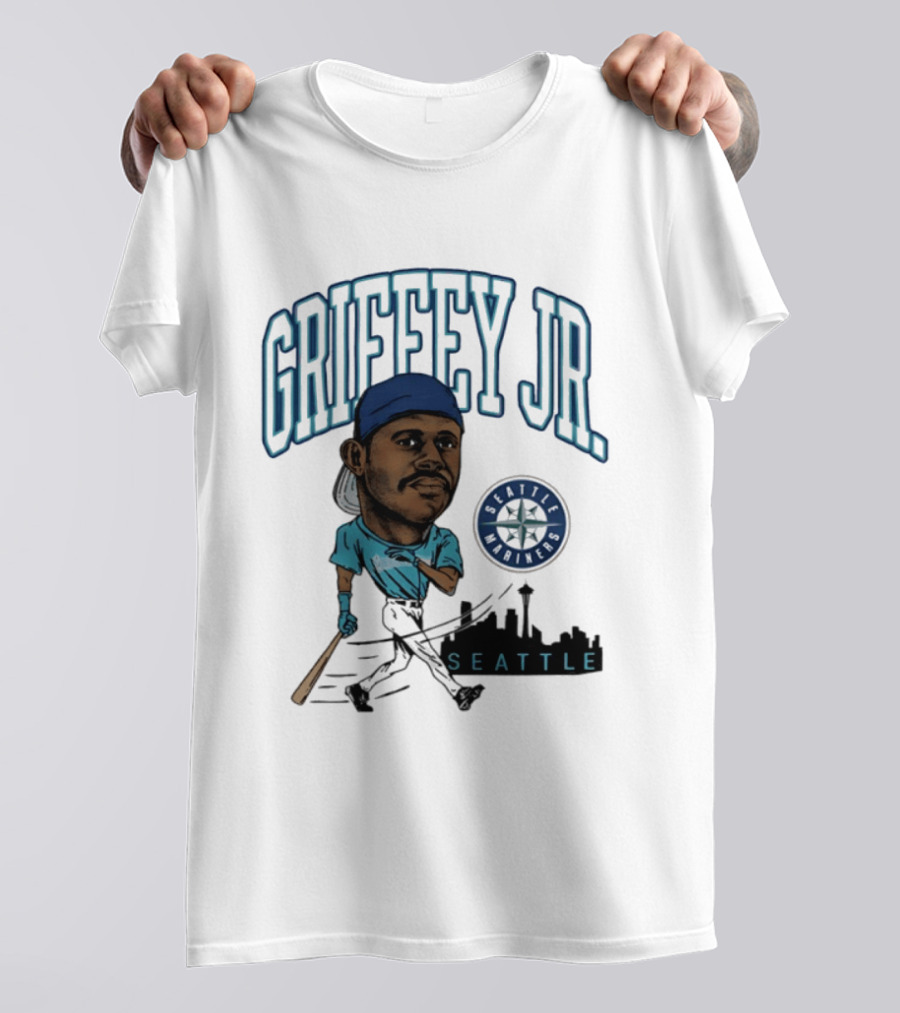 Seattle Mariners Griffey Jr. Skyline Caricature T-Shirt