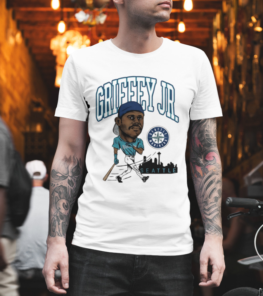 Seattle Mariners Griffey Jr. Skyline Caricature T-Shirt