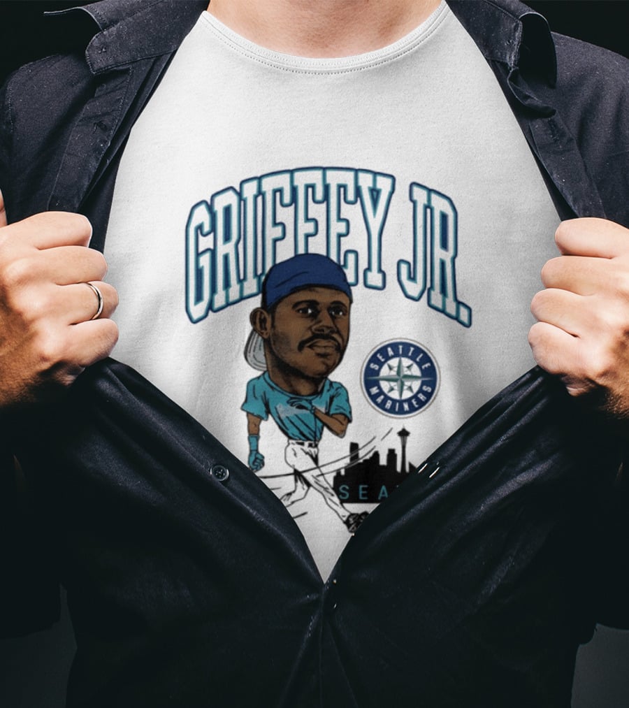 Seattle Mariners Griffey Jr. Skyline Caricature T-Shirt
