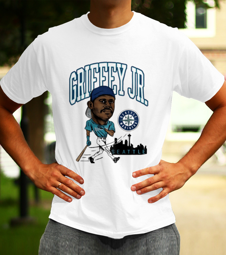 Seattle Mariners Griffey Jr. Skyline Caricature T-Shirt