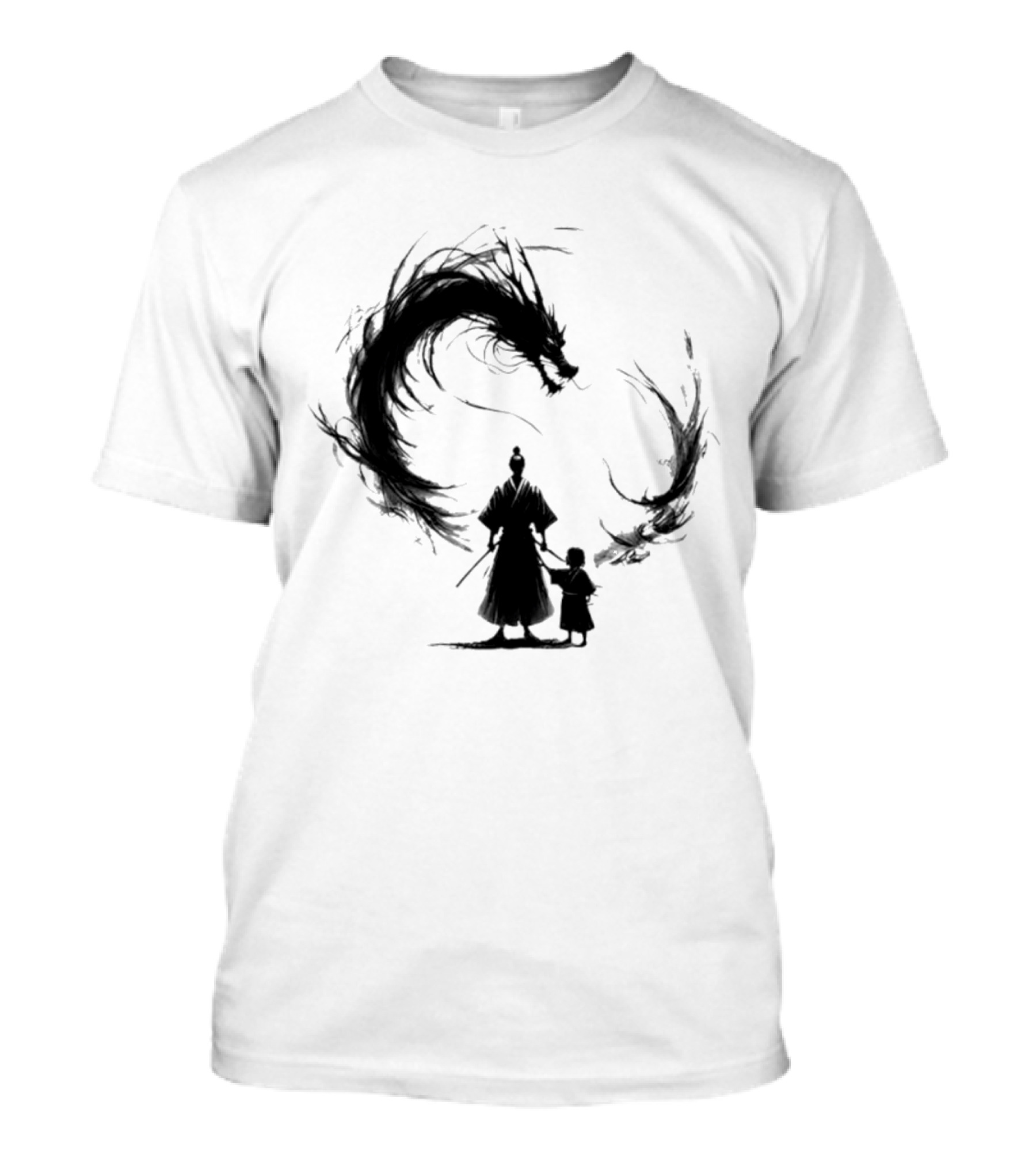 Samurai And Son With Black Dragon Circle T-Shirt