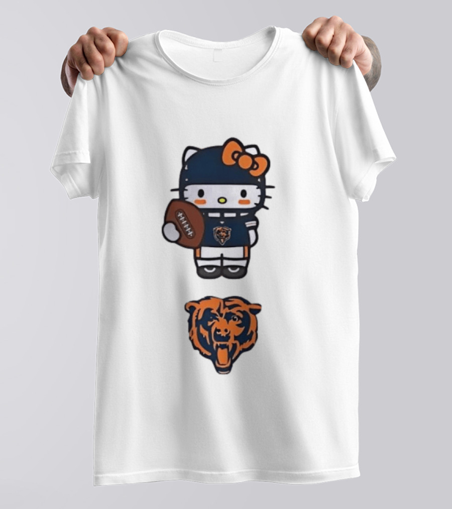Hello Kitty Bears Football With Chicago Bear Head T-Shirt