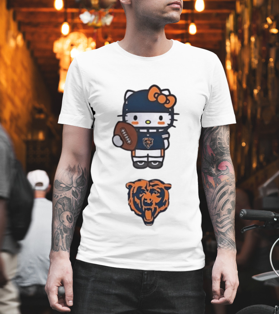 Hello Kitty Bears Football With Chicago Bear Head T-Shirt