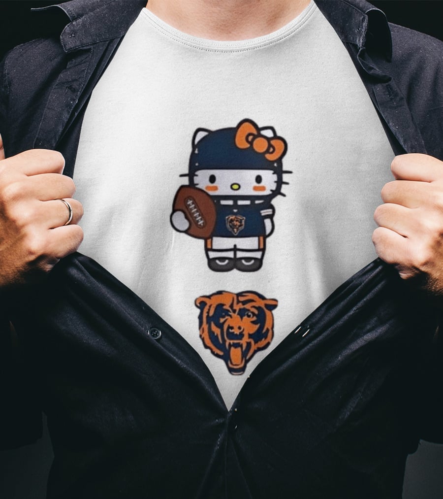 Hello Kitty Bears Football With Chicago Bear Head T-Shirt
