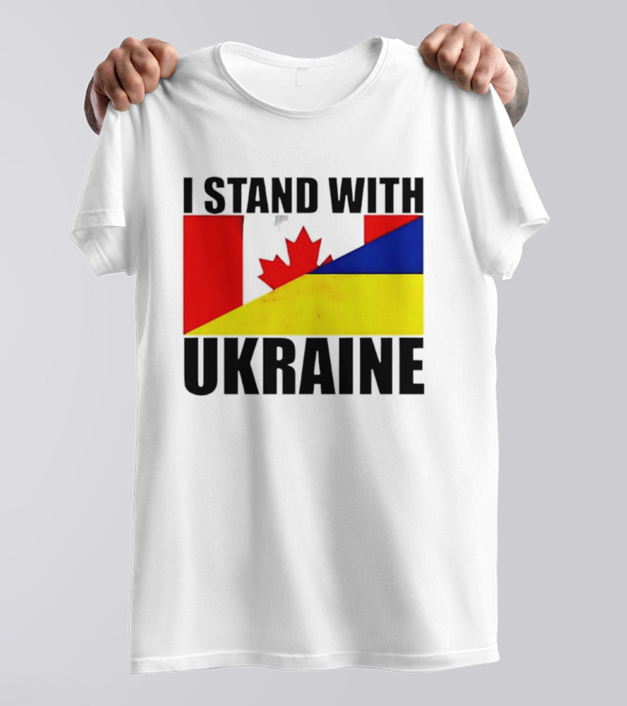 I Stand With Ukraine Canada Flag Maple Leaf Yellow Blue T-Shirt
