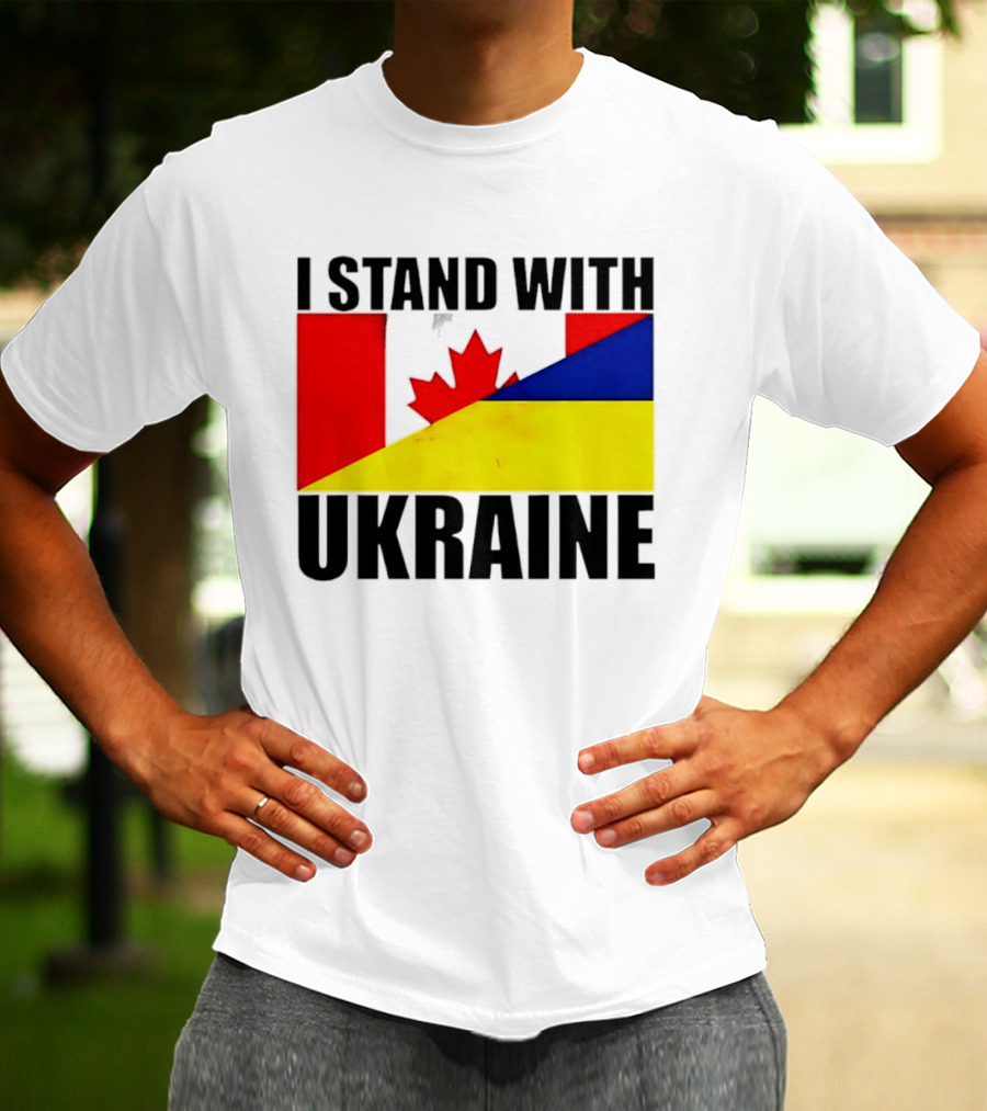 I Stand With Ukraine Canada Flag Maple Leaf Yellow Blue T-Shirt