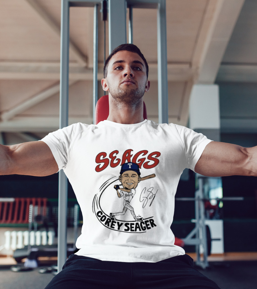 Seags Corey Seager Texas Rangers Slugger Swing Caricature T-Shirt