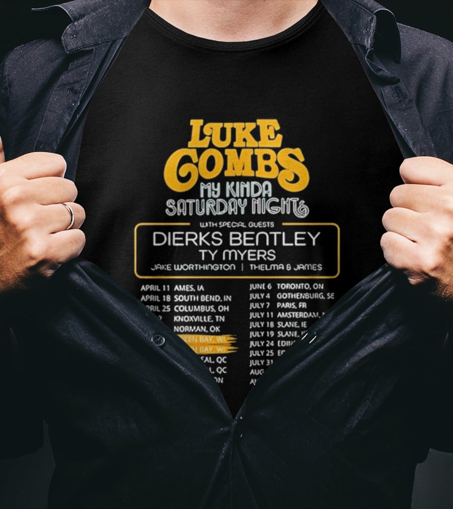 Luke Combs My Kinda Saturday Night Tour 2026 Green Bay Featuring Dierks Bentley T-Shirt