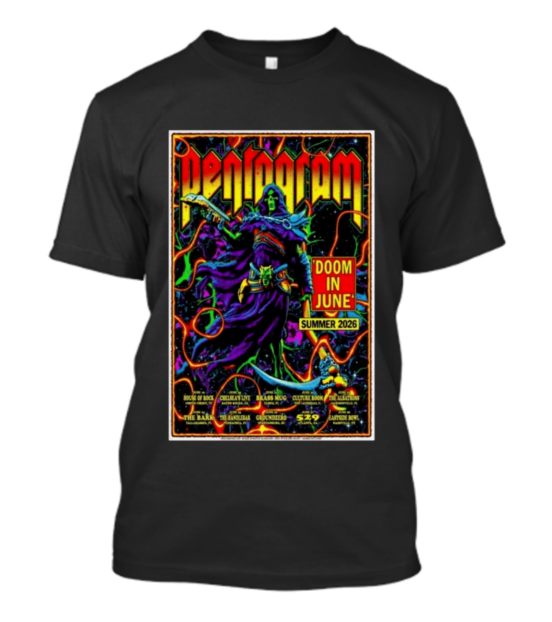 Pentagram Doom In June Summer 2026 Tour House Of Rock Chelsea's Live Brass T-Shirt