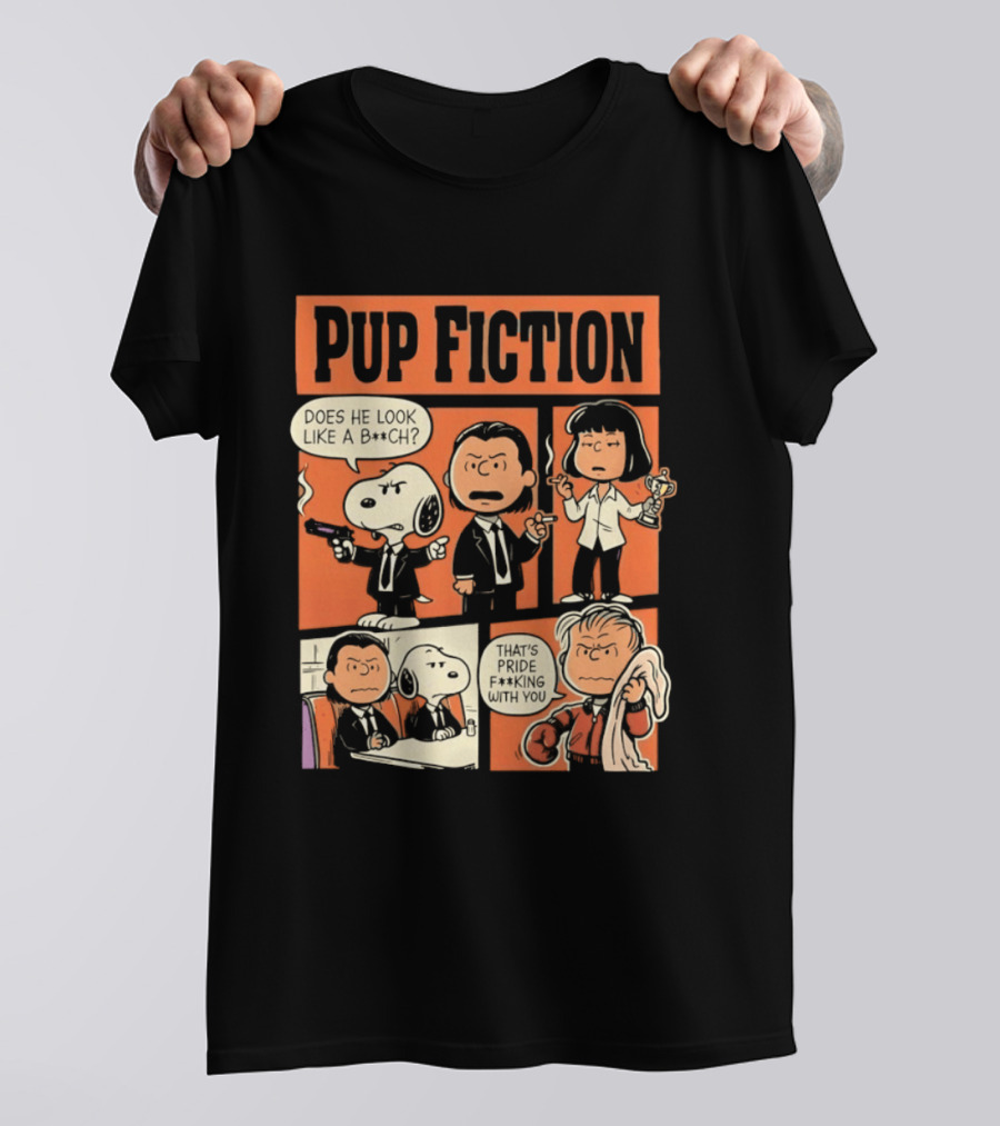 Pup Fiction Peanuts And Pulp Fiction Characters Mashup T-Shirt