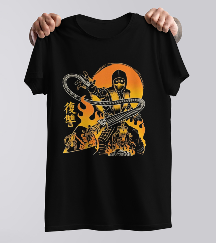 Scorpion Mortal Kombat Hellbound Wrath Kanji Flames T-Shirt