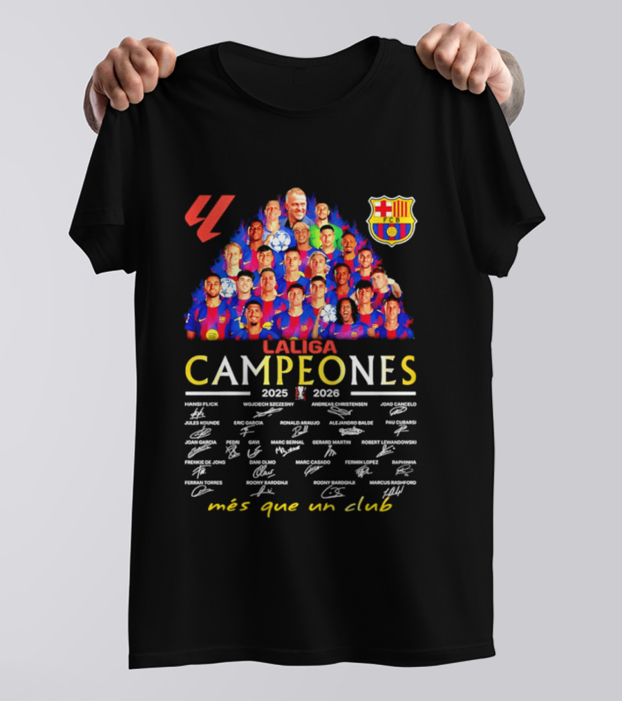 FC Barcelona LaLiga Campeones 2025 2026 Más Que Un Club Signatures T-Shirt