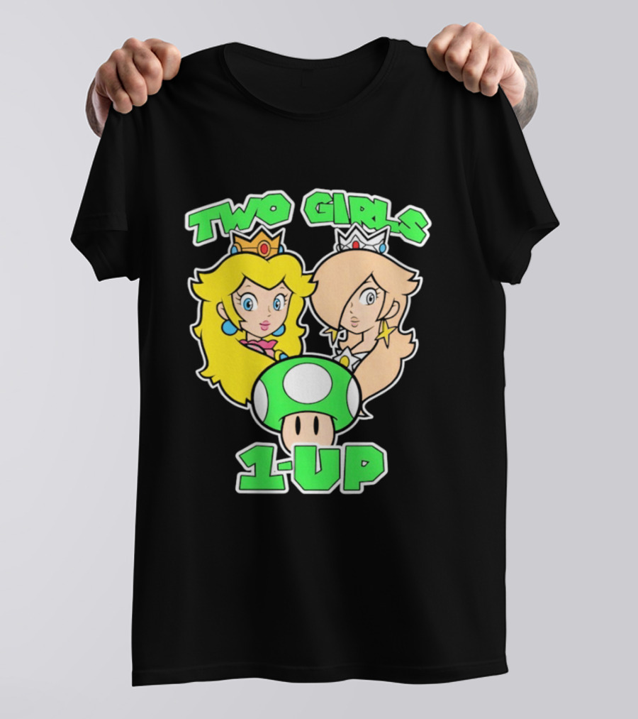 Two Girls 1 Up Mushroom Princesses Gaming T-Shirt