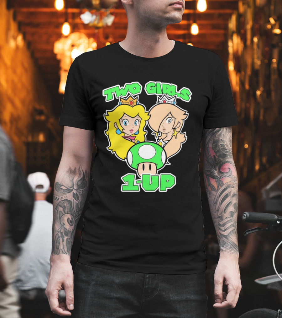 Two Girls 1 Up Mushroom Princesses Gaming T-Shirt
