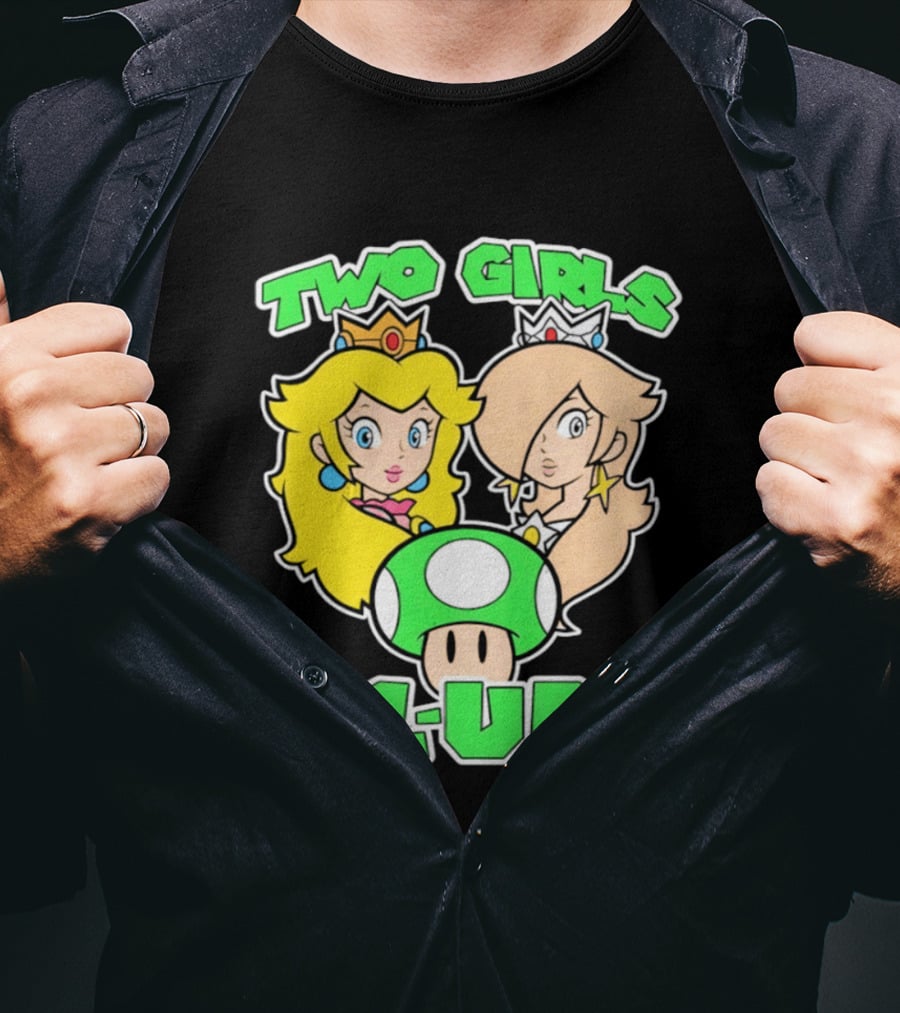 Two Girls 1 Up Mushroom Princesses Gaming T-Shirt