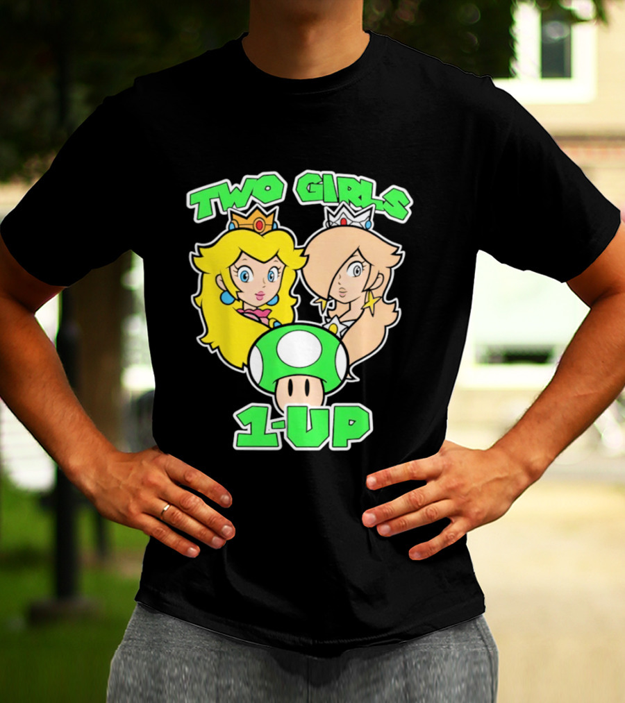 Two Girls 1 Up Mushroom Princesses Gaming T-Shirt