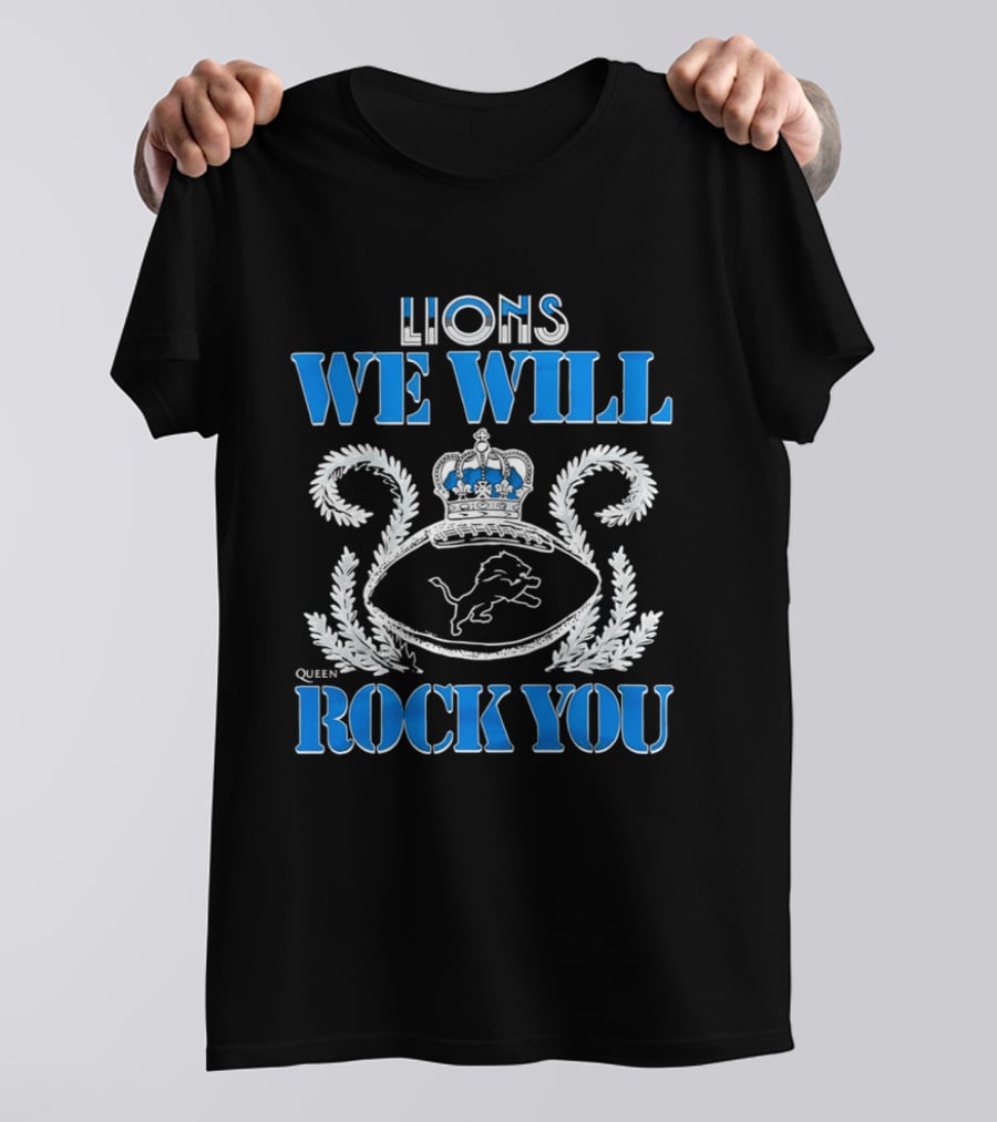 Lions We Will Rock You Queen Crest Football T-Shirt