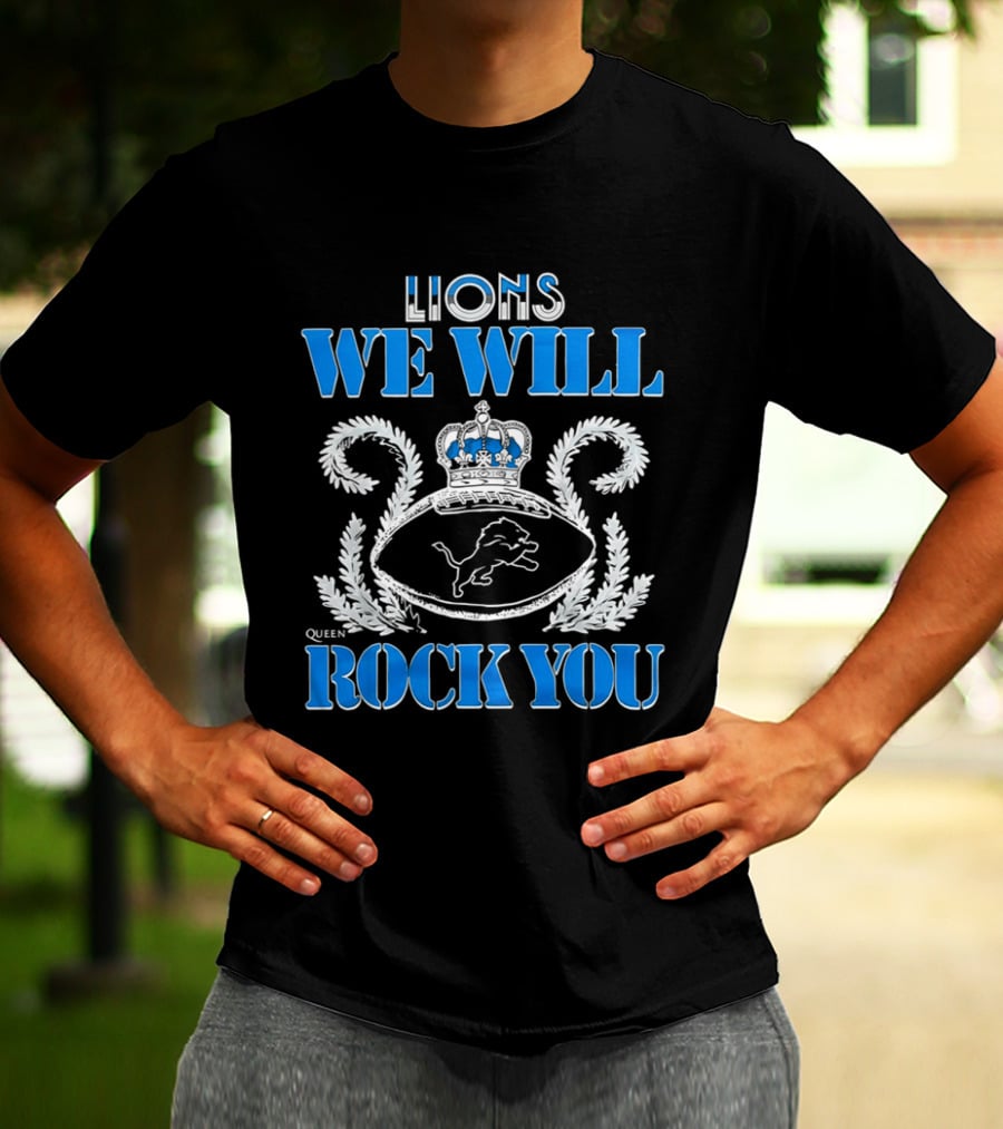 Lions We Will Rock You Queen Crest Football T-Shirt