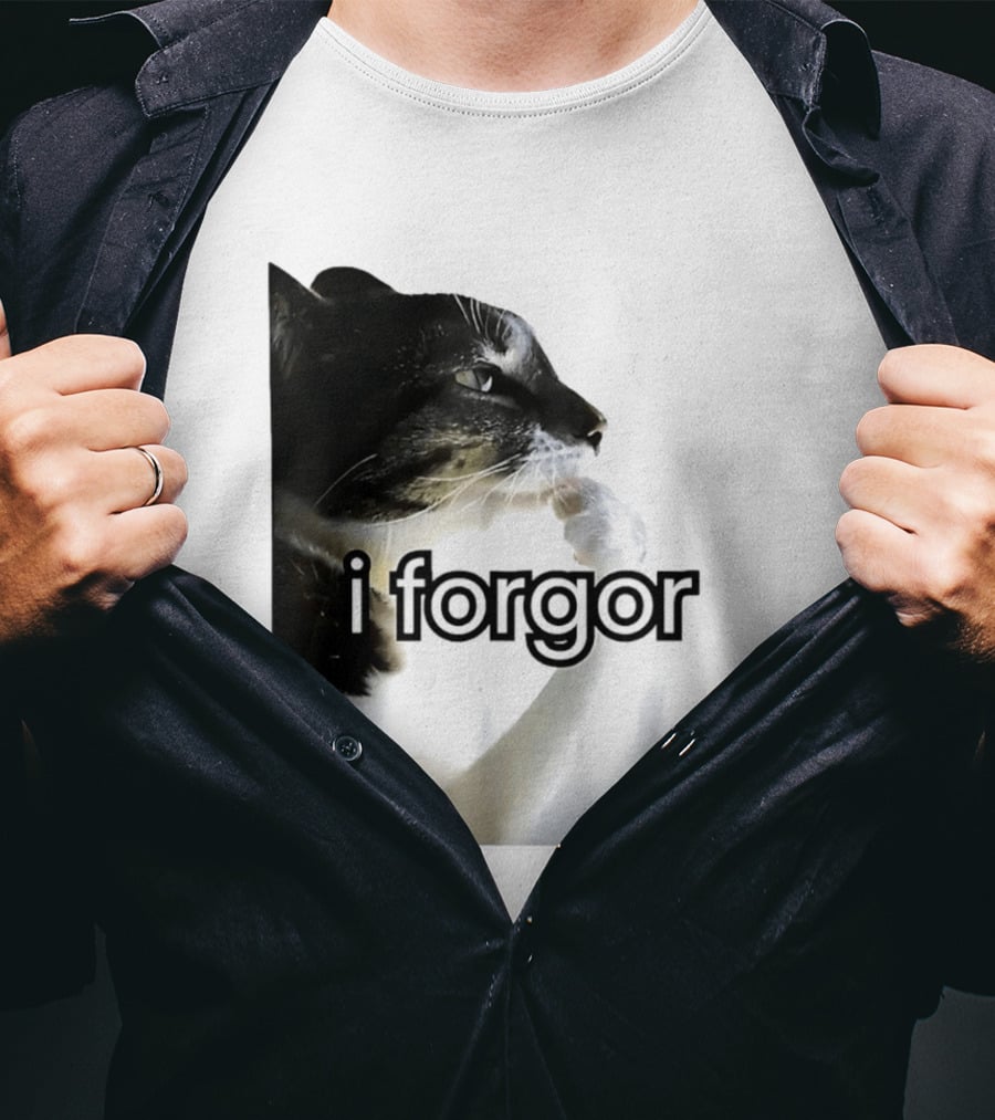 Cat I Forgor Meme Digital Image Paw Licking Pensive Moment T-Shirt