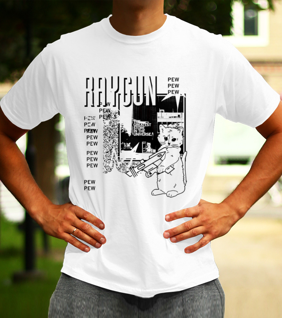 Raygun Cat Pew Pew Galactic Space Adventure T-Shirt