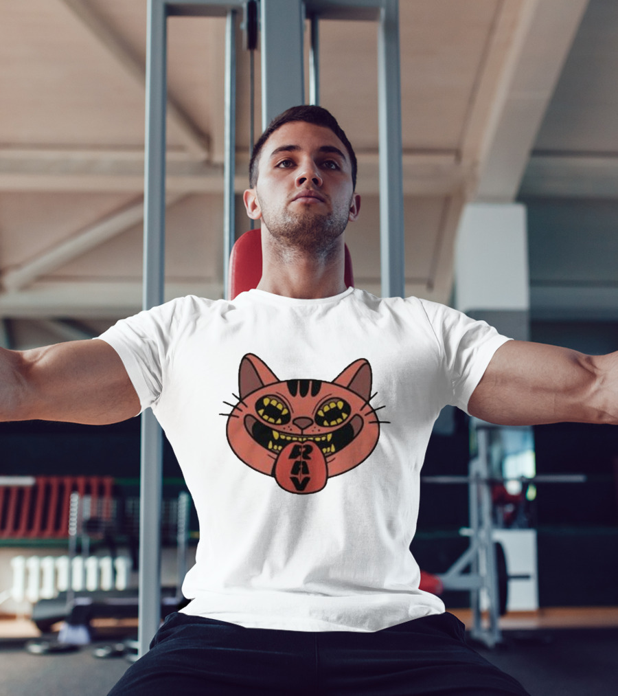 Exociety Rav Cat Tongue Out Face Graphic Urban Streetwear T-Shirt