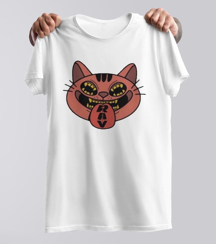 Exociety Rav Cat Tongue Out Face Graphic Urban Streetwear T-Shirt