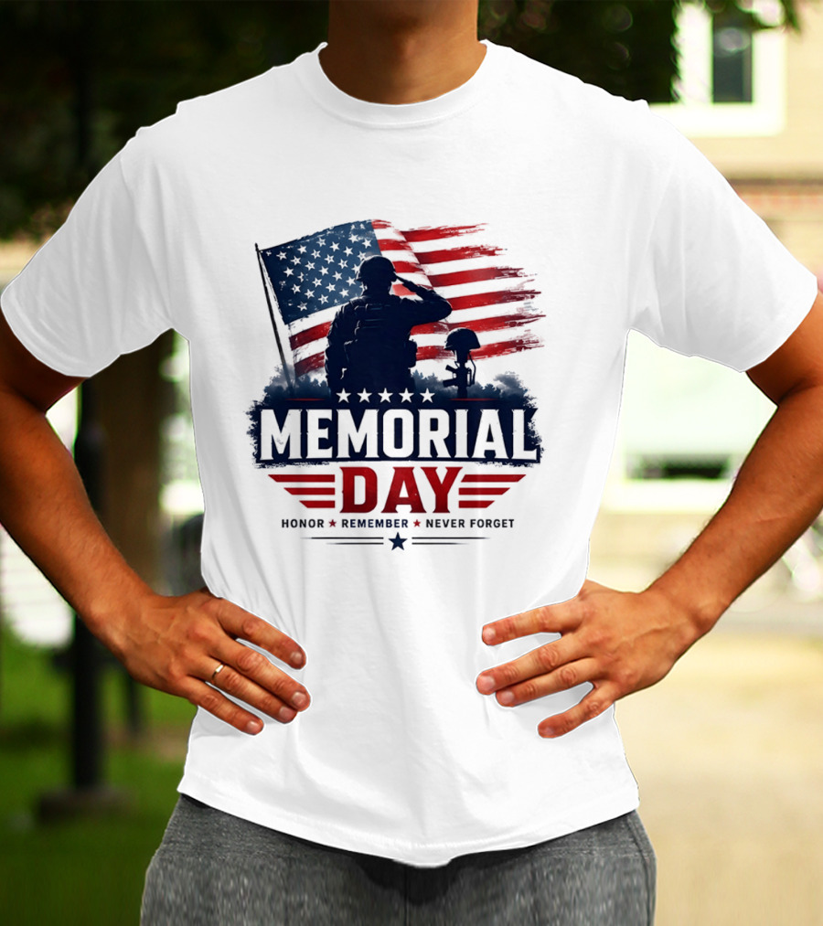 Memorial Day 2026 Honor Remember Never Forget American Flag T-Shirt