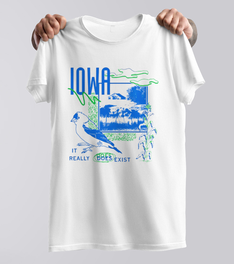 Iowa It Really Does Exist 90s Style Scenic Landscape Bird And Cornfield T-Shirt