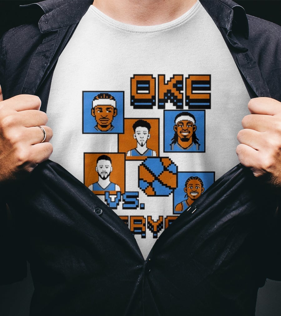 Oklahoma City Thunder OKC Vs Everyone 8 Bit Basketball Pixel Art Characters T-Shirt